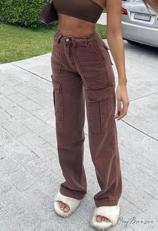 High Waist Graceful Irregular Denim Skort Brown / S