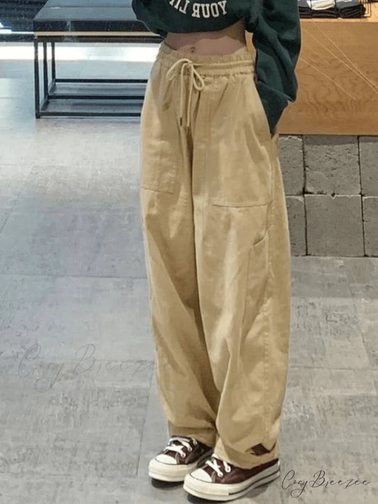High Waist Graceful Pocket Cargo Pants Beige / S