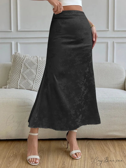 High Waist Jacquard Satin A-line Skirt