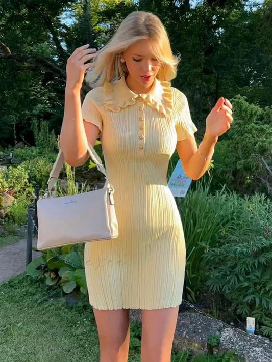 High-Waist Knitted Classic Mini Dress minidress-250223