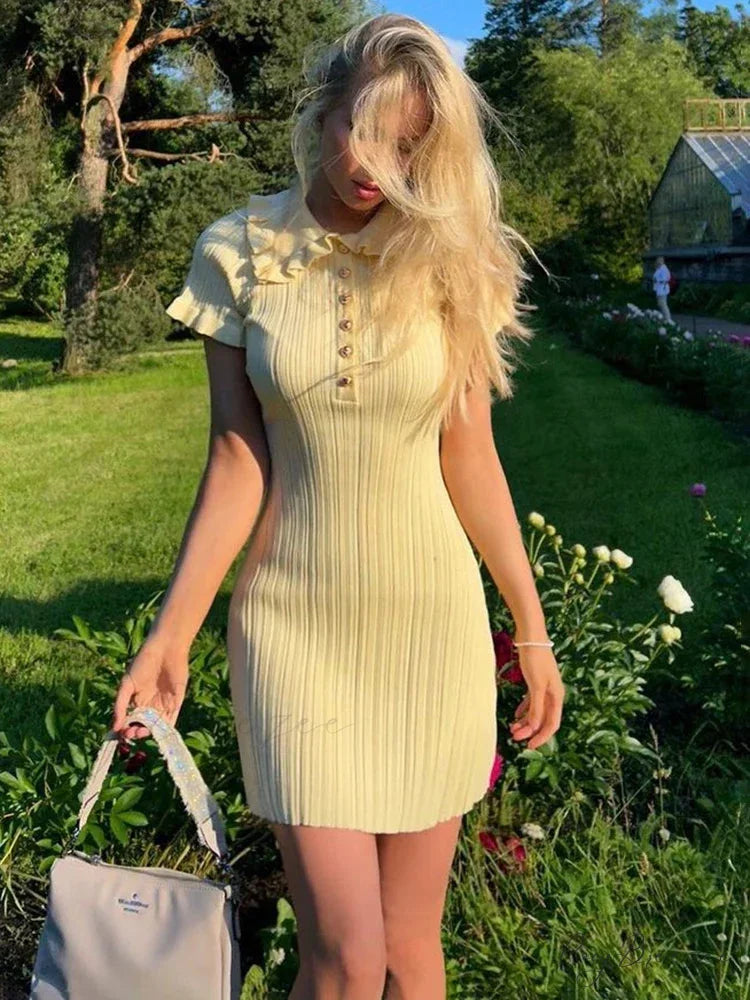 High-Waist Knitted Classic Mini Dress minidress-250223