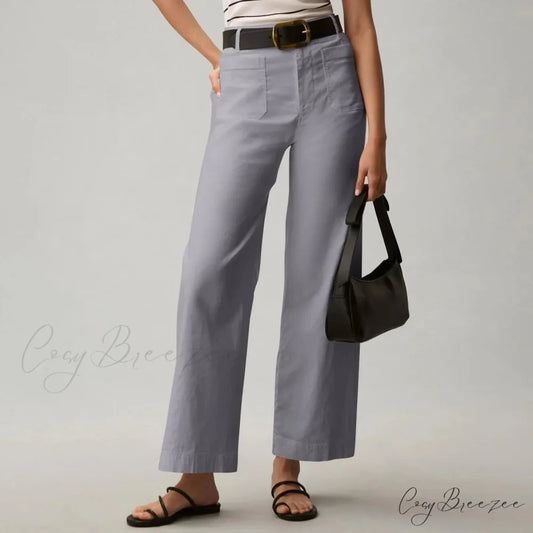 High Waist Patch Pocket Straight Pants Grey / S pants-241228