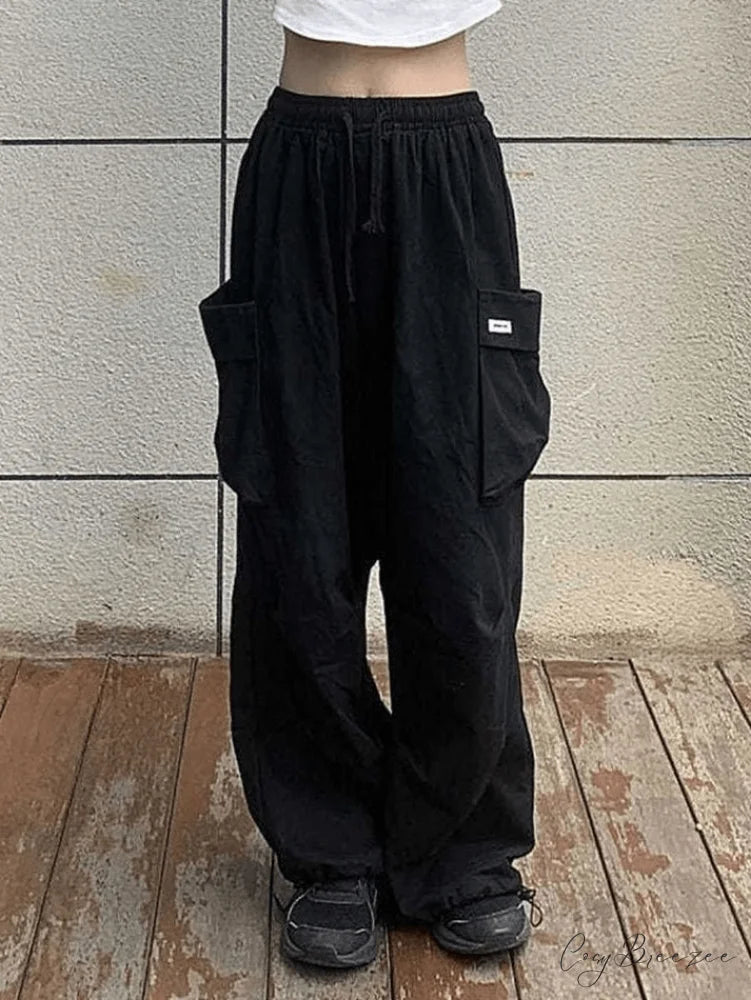 High Waist Pleat Trim Side Classic Pocket Wide Leg Pants - Gray Black / S