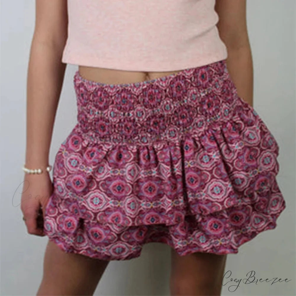 High Waist Ruffled Cottage Skirt pink 2 / S skirts-250223
