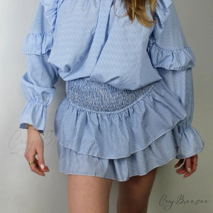 High Waist Ruffled Cottage Skirt sky blue / S skirts-250223