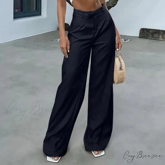 High Waist Tie Side Pleated Pants Blue / S pants-241228