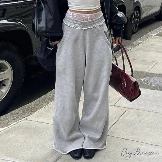 High Waisted Flowy Palazzo Pants Grey / S pants-241228