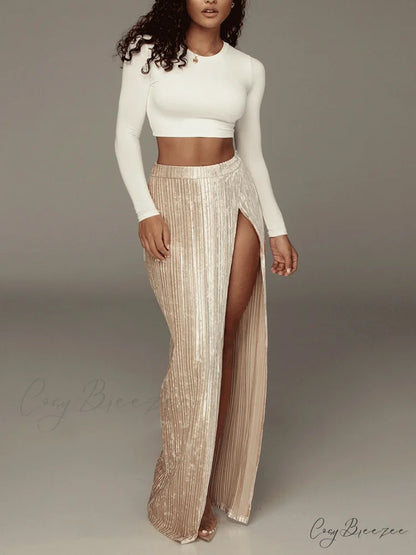 High Waisted Graceful Wide Leg Pants Apricot / S