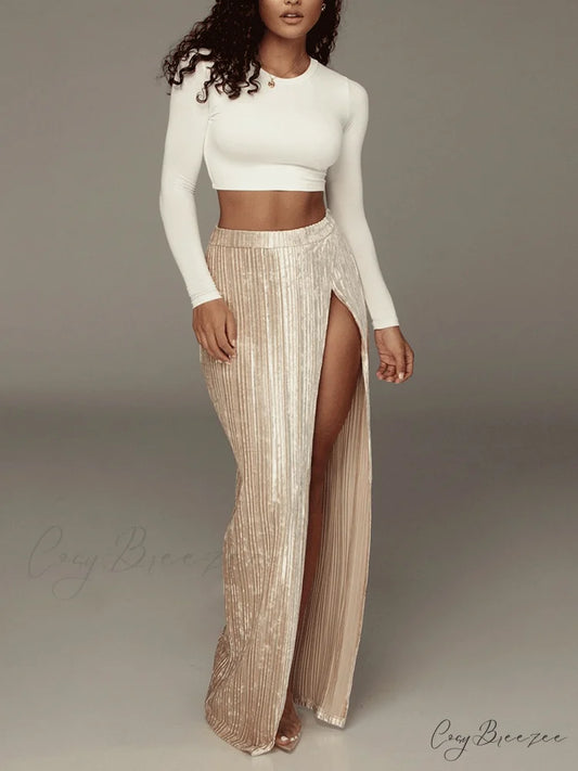 High Waisted Graceful Wide Leg Pants Apricot / S