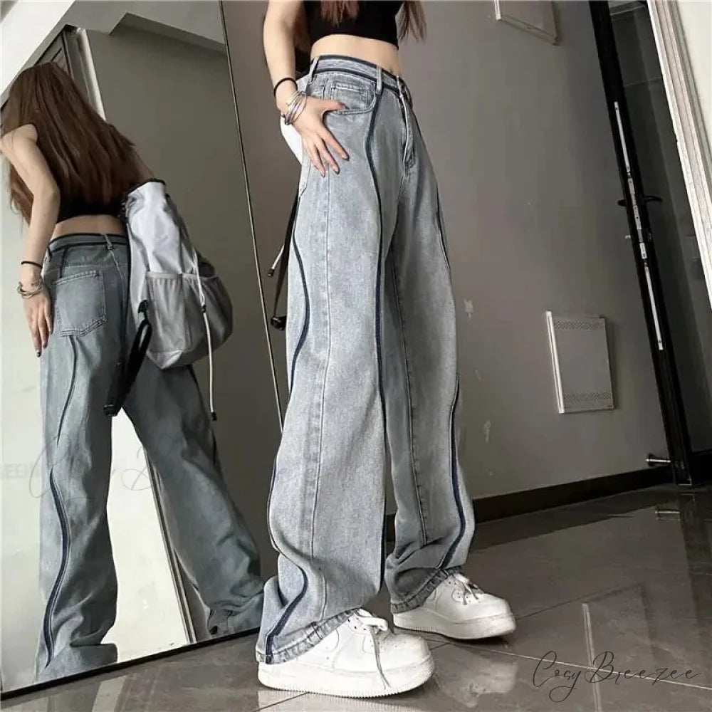 High Waisted Loose Straight Jeans Pants pants-241228