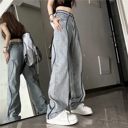 High Waisted Loose Straight Jeans Pants pants-241228