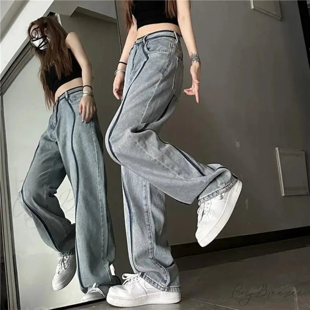 High Waisted Loose Straight Jeans Pants pants-241228
