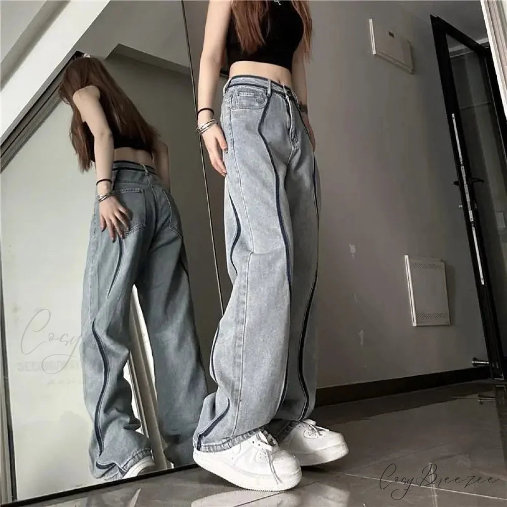 High Waisted Loose Straight Jeans Pants pants-241228