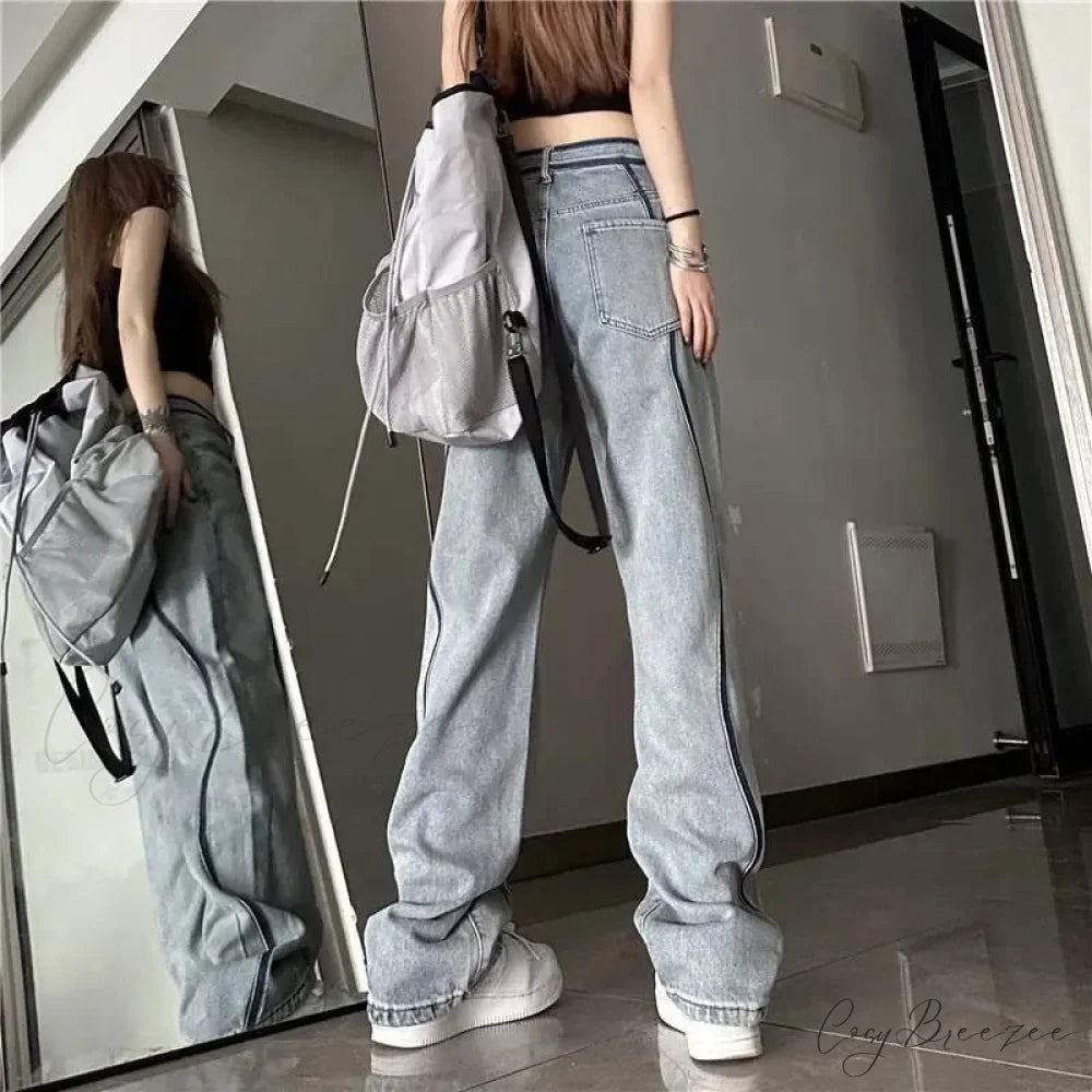 High Waisted Loose Straight Jeans Pants pants-241228