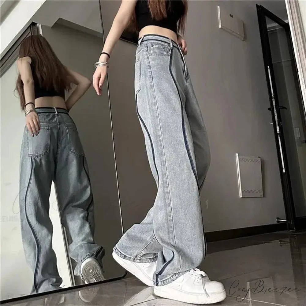 High Waisted Loose Straight Jeans Pants pants-241228
