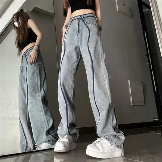High Waisted Loose Straight Jeans Pants blue / XS pants-241228