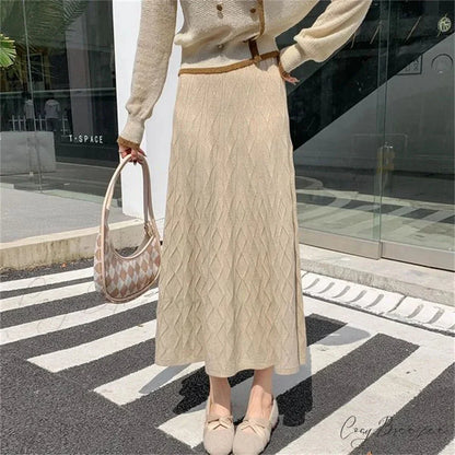 High Waisted Slim Knitted A-Line Woolen Autumn Winter Fashionable Umbrella Skirt
