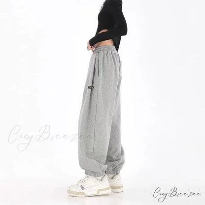 Hip Hop Letter Drawstring Jogging Pants Light Grey / S pants-241228