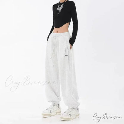 Hip Hop Letter Drawstring Jogging Pants WHITE / S pants-241228