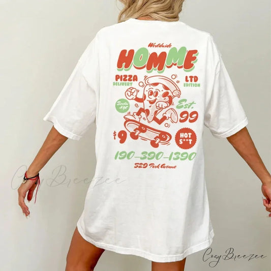 Hip Hop Pizza Back Print Tee WHITE / S t-shirt-250223