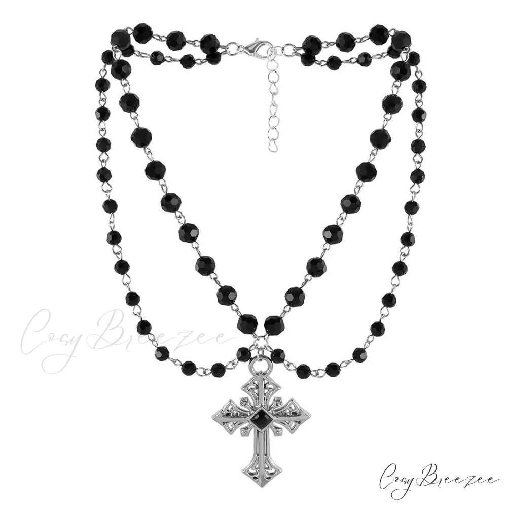 Hip-hop Punk Fashion Dark Cross Beaded NK24900 Necklace BLACK