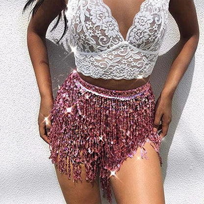 Belly Dance Glitter Sequins Wrap Tassel Skirt