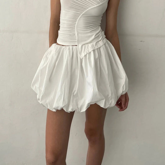 Y2K Bubble Pleated Hem A Line Mini Skirt