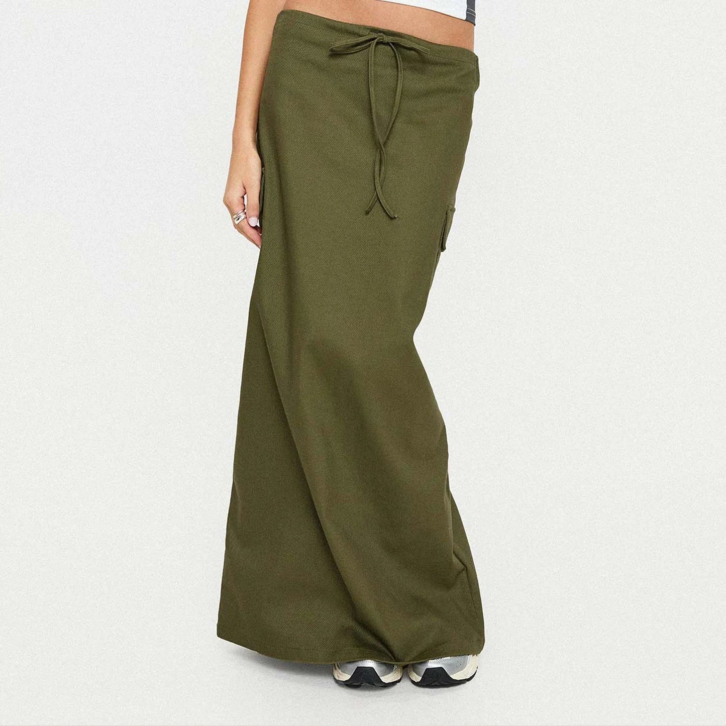 Y2K Cargo Drawstring Bodycon Slit Maxi Skirt