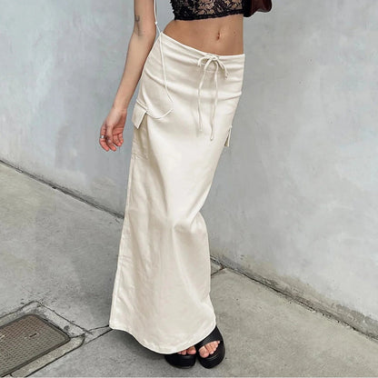 Y2K Cargo Drawstring Bodycon Slit Maxi Skirt