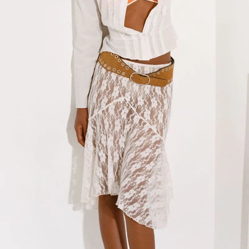 Summer See Through Boho Fairy Grunge Lace Maxi Skirt