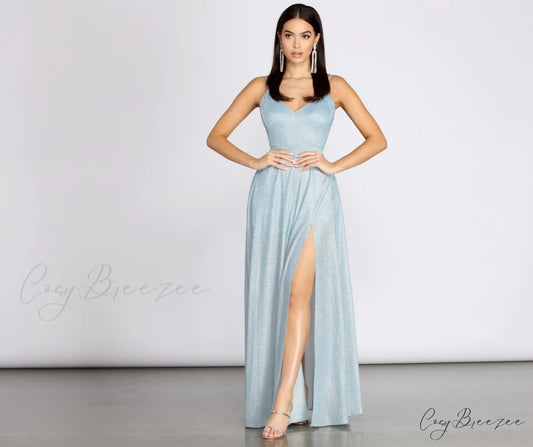 Holland Glitter Stylish A-Line Dress BLUE / XS