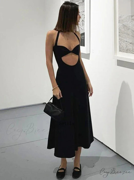 Hollow Backless Slim Sleeveless Party-ready Bandaged Evening Midi Dress