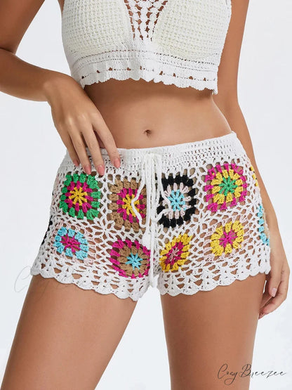 Hollow Crochet Geometrical Shorts white / S short-250223