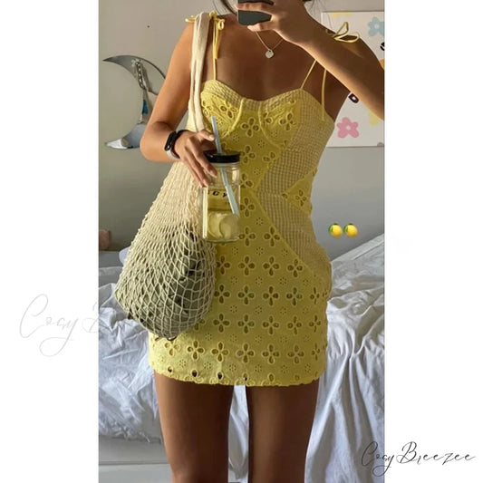 Hollow Floral Thin Strap Mini Dress minidress-250223
