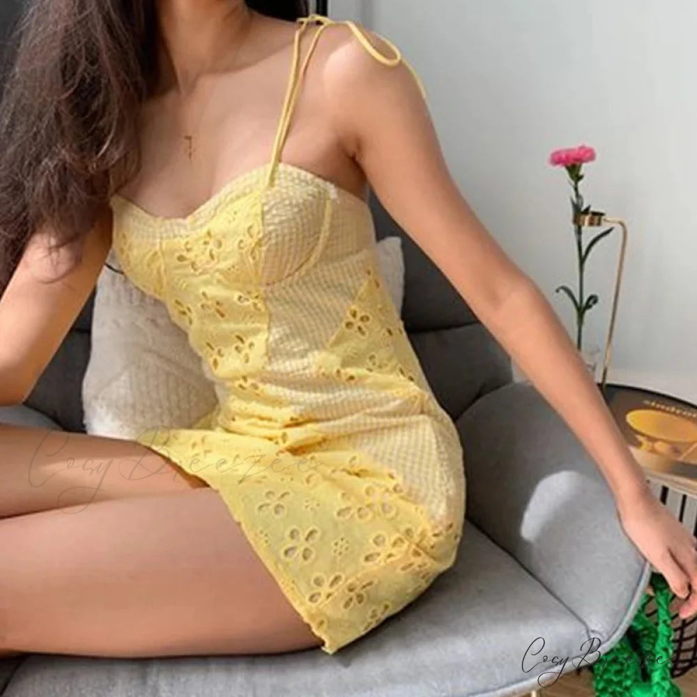 Hollow Floral Thin Strap Mini Dress minidress-250223