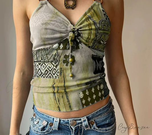 Hollow-Out Bohemian Crop Top Green / S croptop-250223