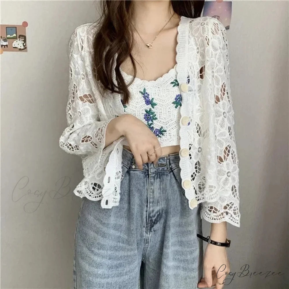 Hollow Out Elegant Long Sleeve Shrug Cardigan cardiagn-250126
