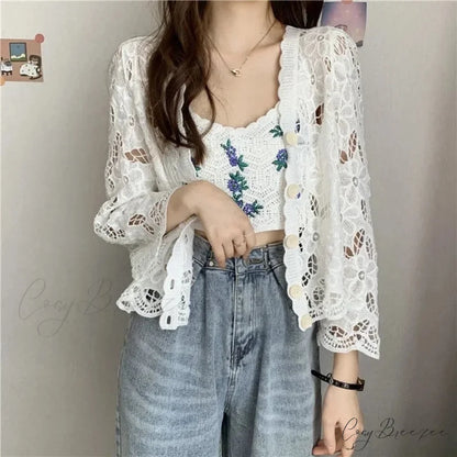 Hollow Out Elegant Long Sleeve Shrug Cardigan cardiagn-250126