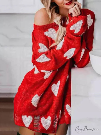 Hollow Out Hole Charming Heart Sweater Dress