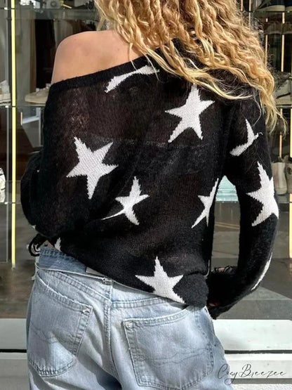 Hollow Out Knitted Gothic Crew Neck Long Sleeve Pullover Sweater knittop-250126