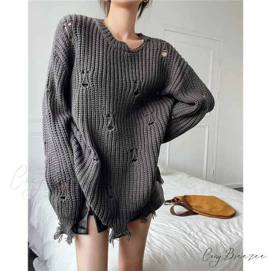 Hollow Out Lazy Style Pullover Sweater Dark Grey / S swraters-241228