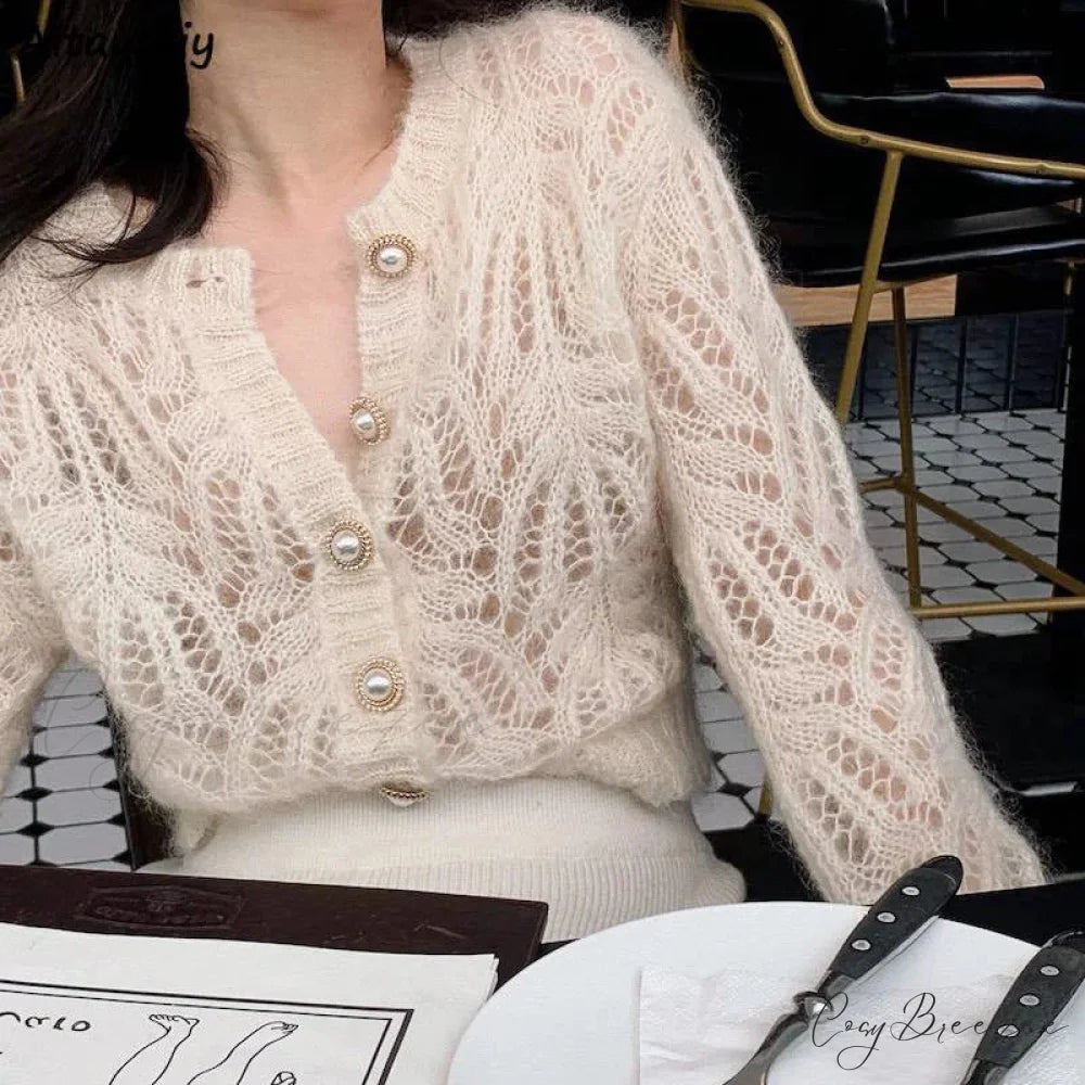 Hollow Out Single Breasted Spring Knit Cardigan cardiagn-250126