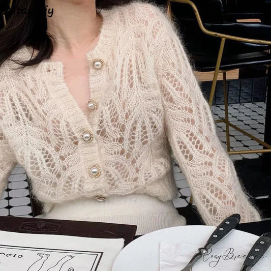 Hollow Out Single Breasted Spring Knit Cardigan cardiagn-250126