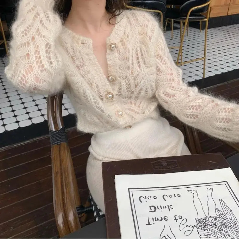 Hollow Out Single Breasted Spring Knit Cardigan cardiagn-250126