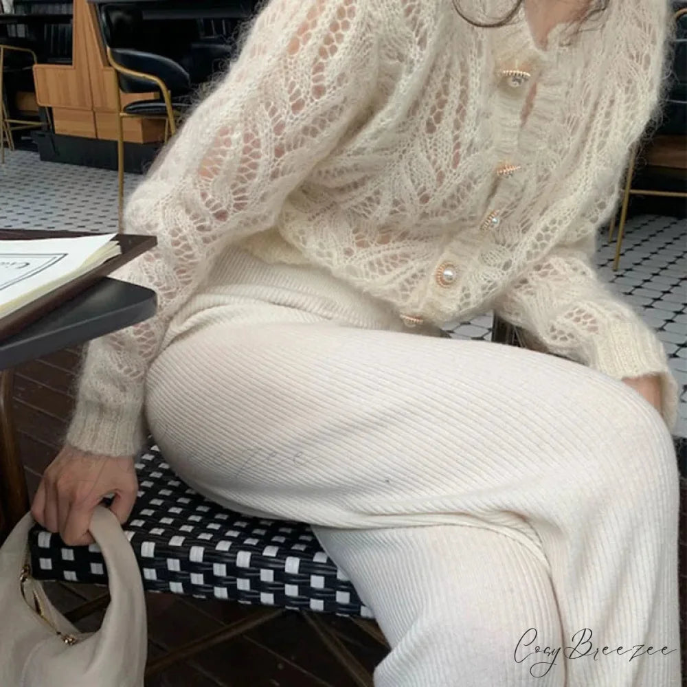 Hollow Out Single Breasted Spring Knit Cardigan cardiagn-250126
