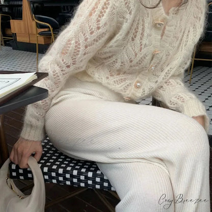 Hollow Out Single Breasted Spring Knit Cardigan cardiagn-250126