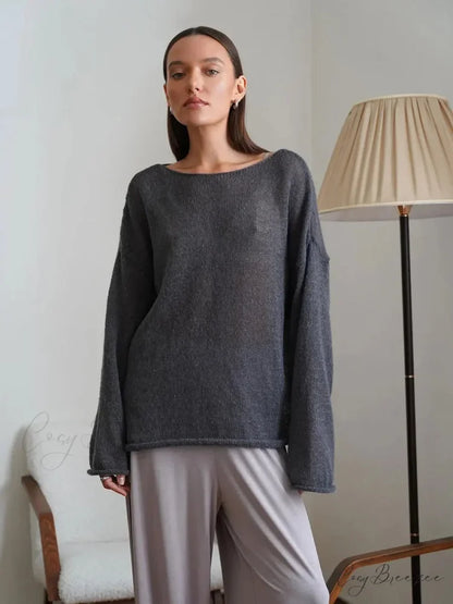 Hollow See-through O-neck Long Sleeve Sweater Dark Gray / S swraters-241228