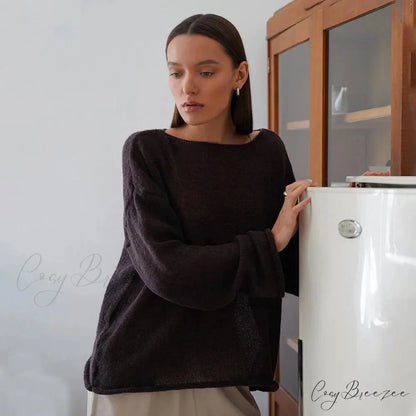 Hollow See-through O-neck Long Sleeve Sweater swraters-241228