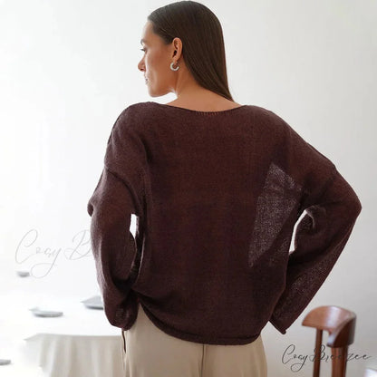 Hollow See-through O-neck Long Sleeve Sweater swraters-241228