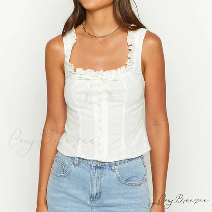 Hollowed Eyelet Ribbon Crop Top croptop-250223